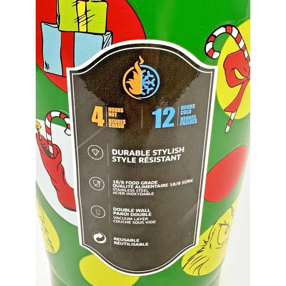 The Grinch 20oz Stainless Steel Tumbler Bioworld Christmas Cup with Lid
